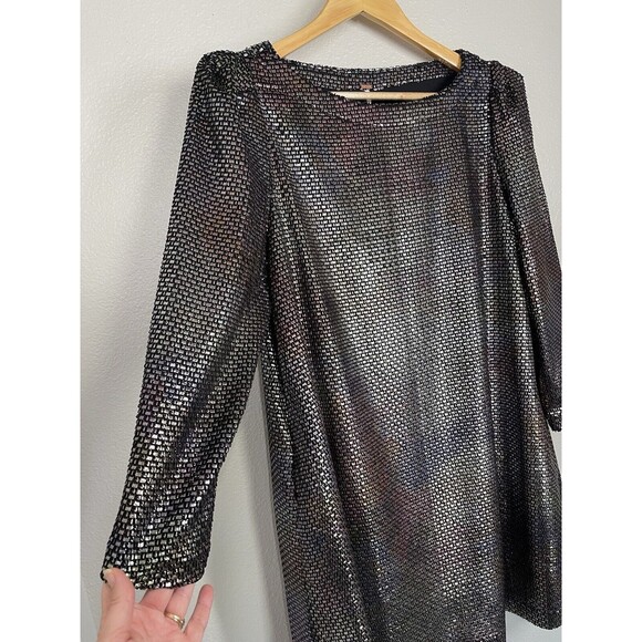 Free People Diamonds Are Forever Irridescent Metallic Puff Sleeve Mini Dress S - Picture 6 of 15